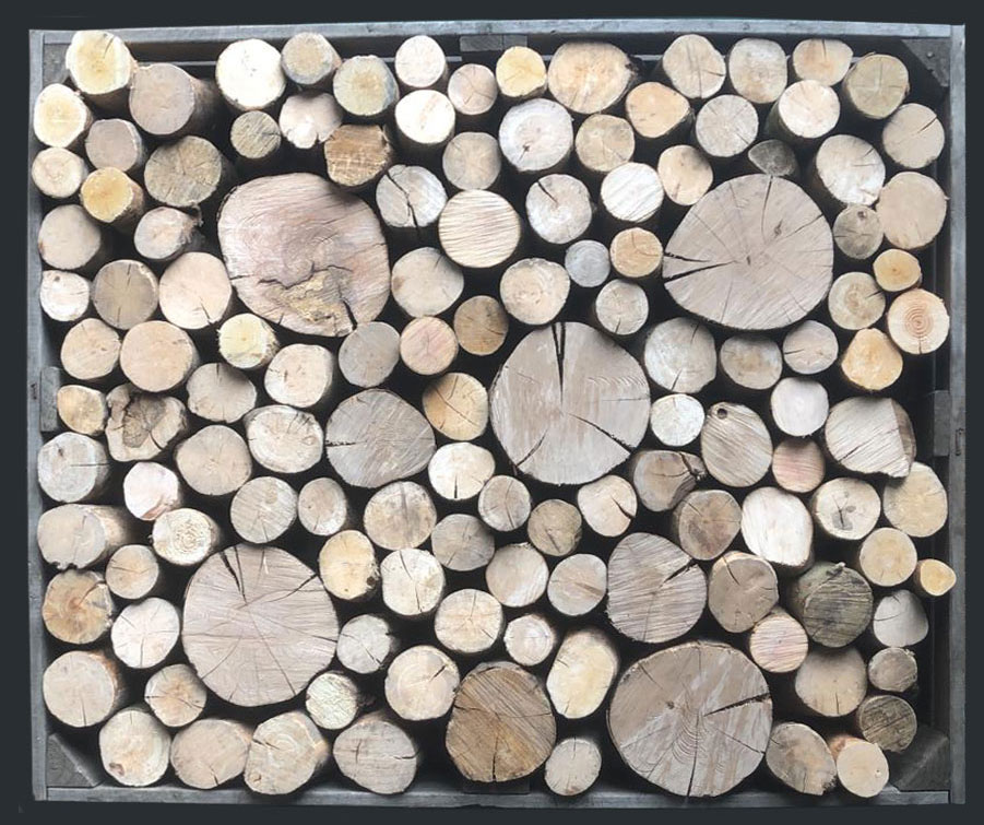 Decorative hardwood logs in a frame